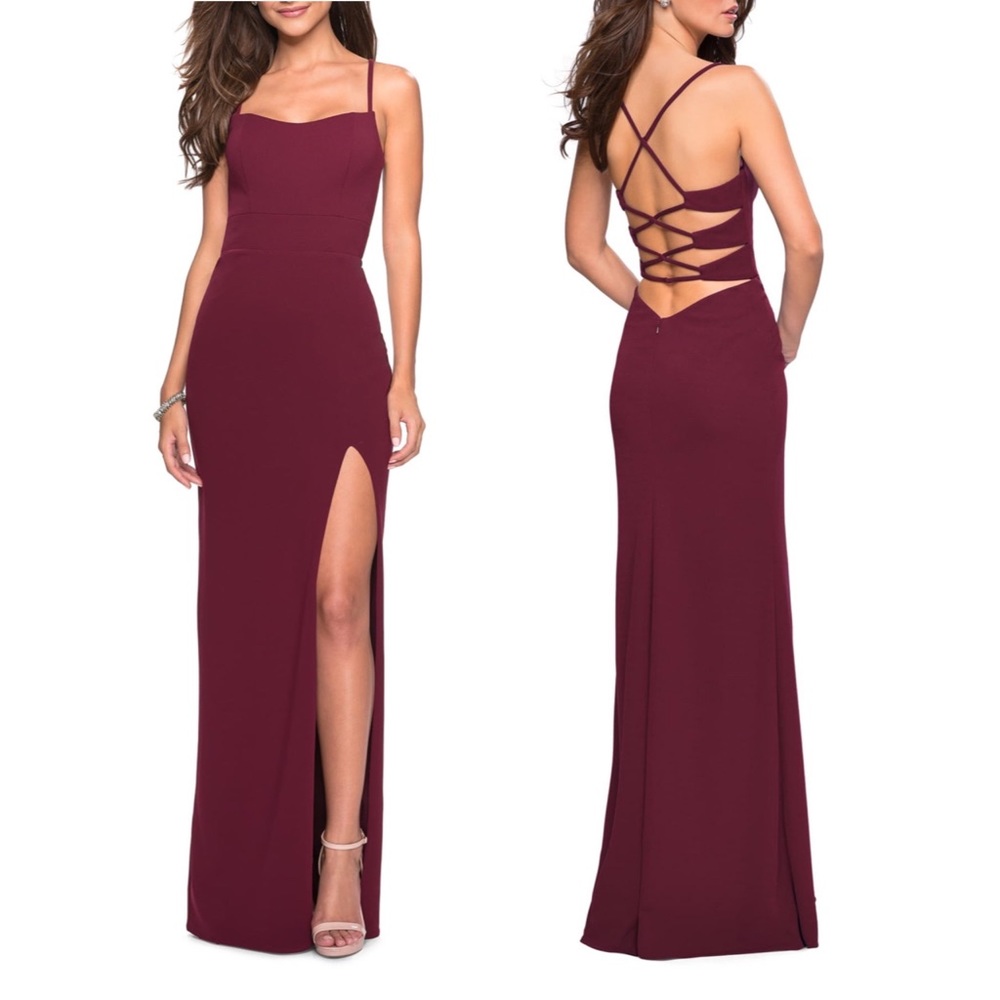 La Femme Sweetheart Jersey Evening Dress Burgundy